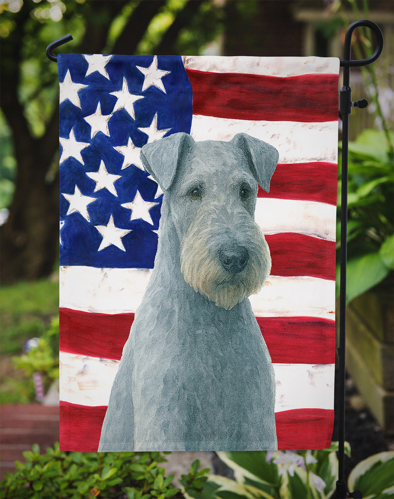 Blue Lakeland Terrier American Flag Garden Flag