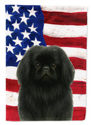 Black Pekingese American Flag House Flag
