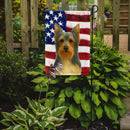Blue and Tan Silky Terrier American Flag Garden Flag