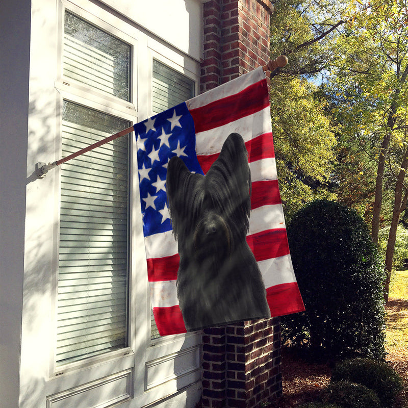 Black Skye Terrier American Flag House Flag