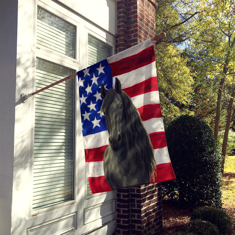 Black Friesian Horse American House Flag