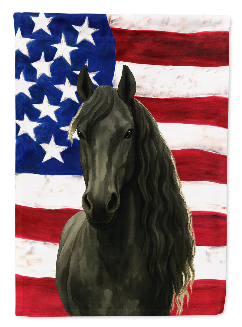Black Friesian Horse American House Flag