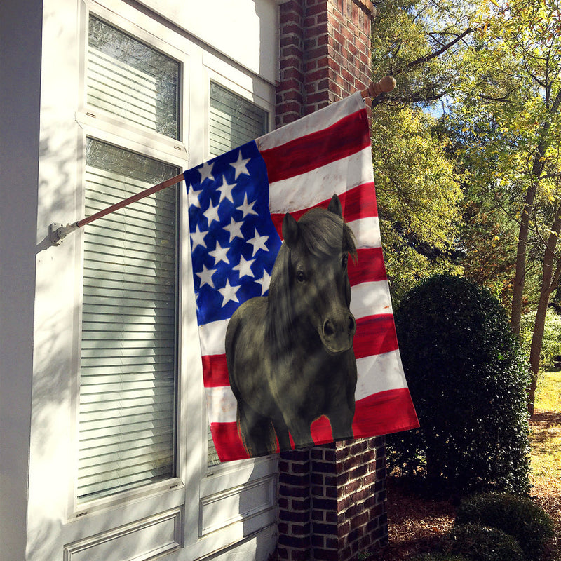 Black Shetland Pony American House Flag