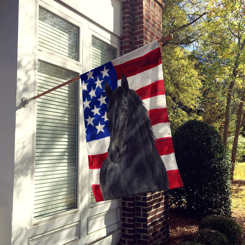 Black Thoroughbred Horse American House Flag