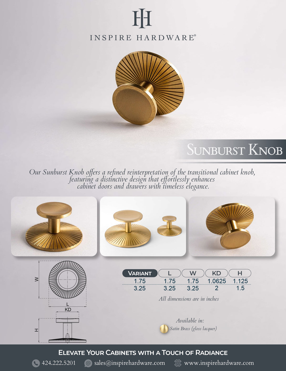Sunburst, Solid Brass Cabinet Knobs, photo 5 of 6