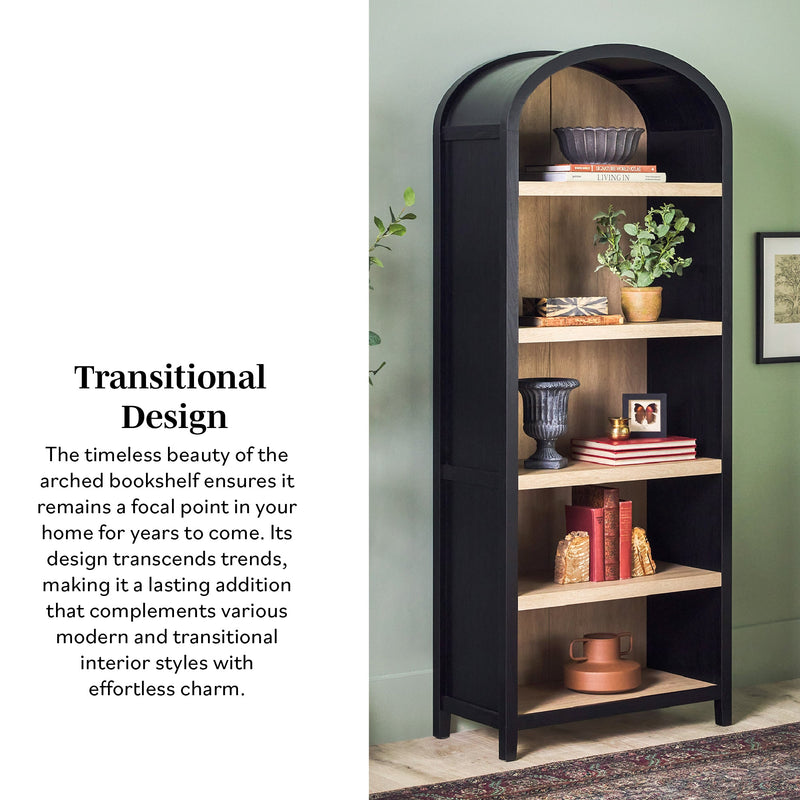 Chantelle Modern Arched Bookshelf with Open Shelves