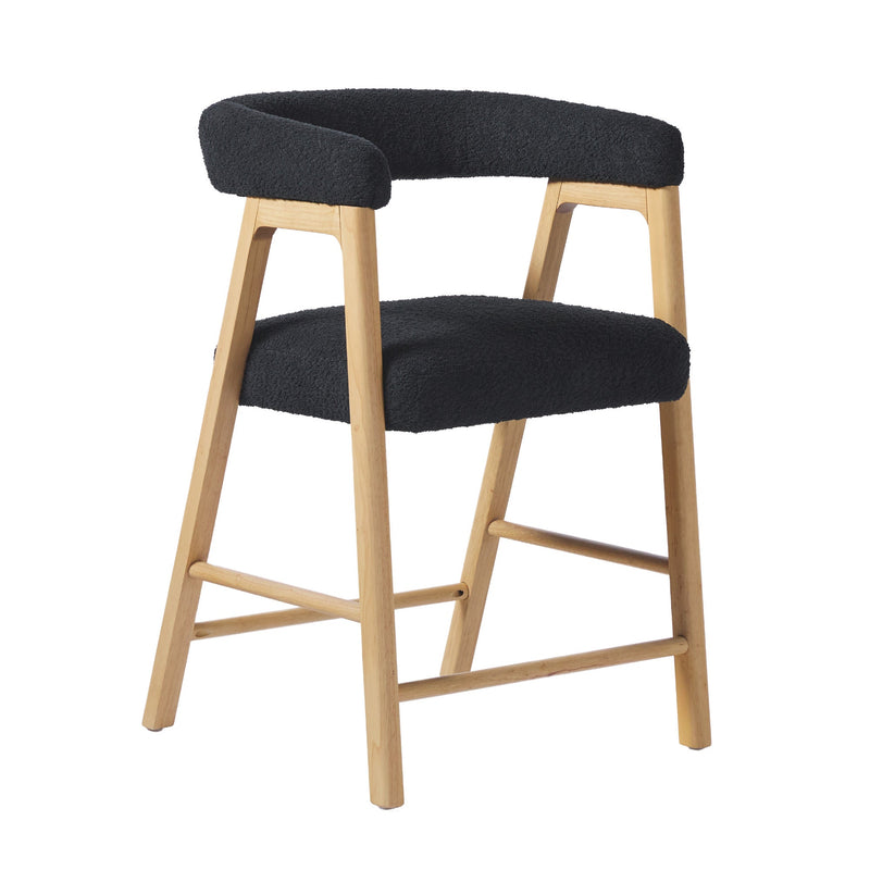 Ezra Modern Single Counter Stool with Curved Back and Boucle Upholstery