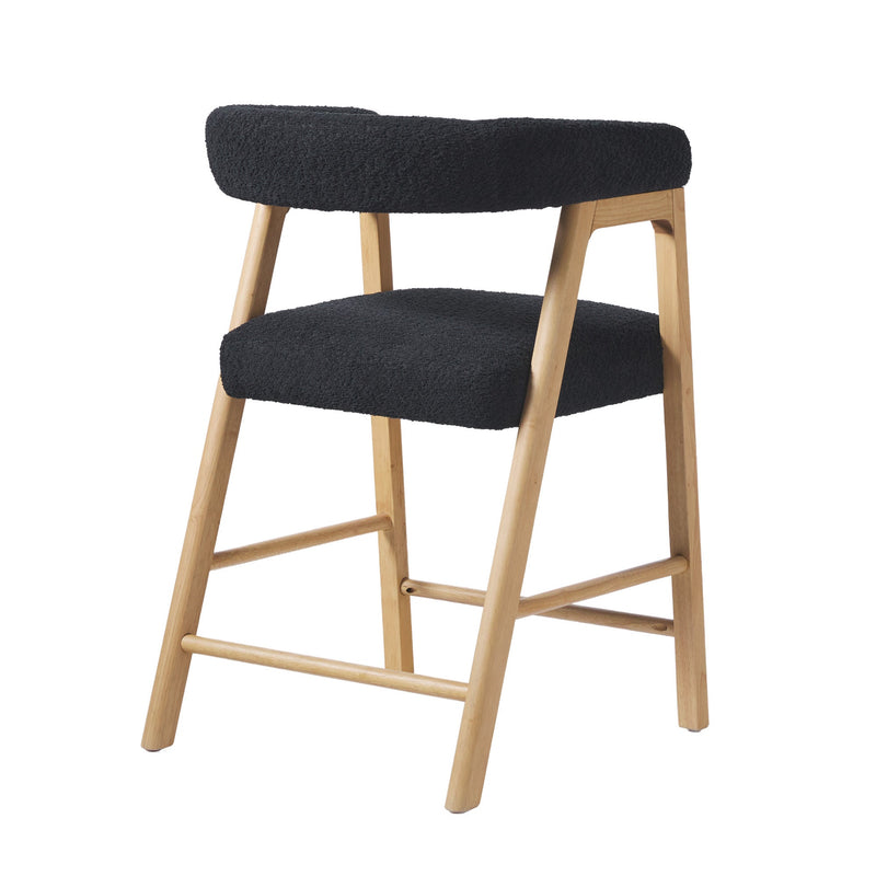 Ezra Modern Single Solid Wood Counter Stool with Boucle Upholstery