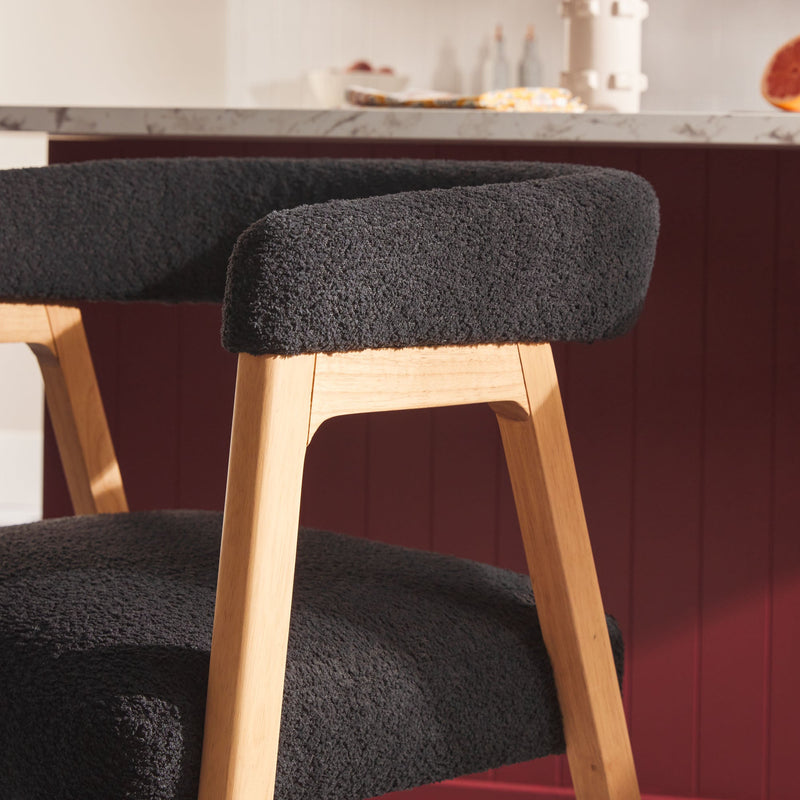 Ezra Modern Single Counter Stool with Curved Back and Boucle Upholstery