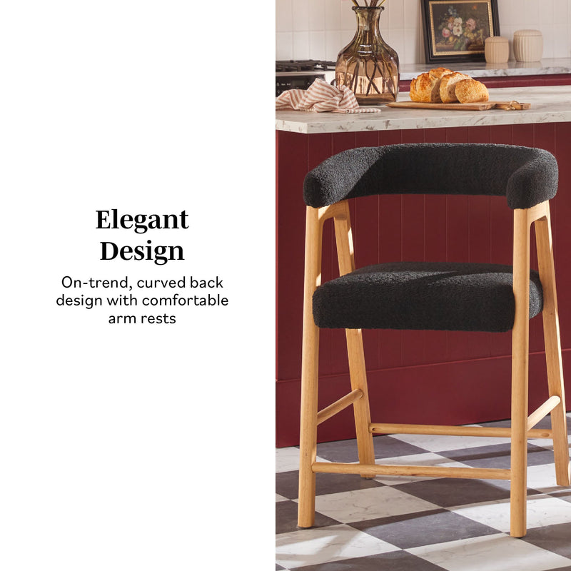 Ezra Modern Single Solid Wood Counter Stool with Boucle Upholstery