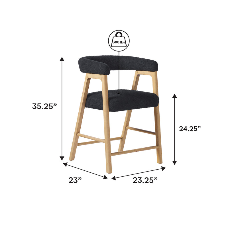 Ezra Modern Single Solid Wood Counter Stool with Boucle Upholstery