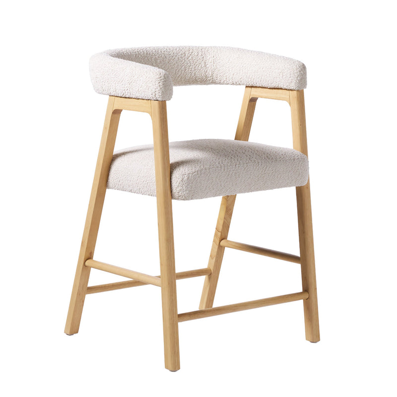 Ezra Modern Single Solid Wood Counter Stool with Boucle Upholstery