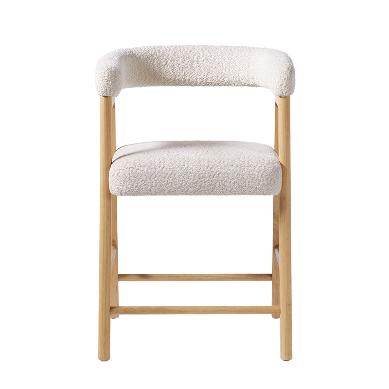 Ezra Modern Single Solid Wood Counter Stool with Boucle Upholstery