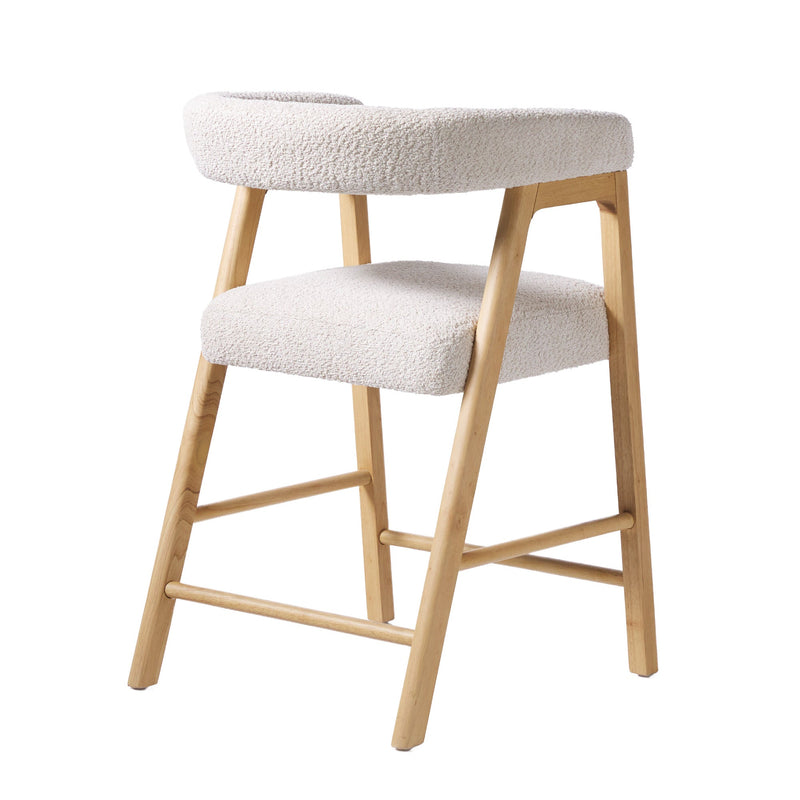 Ezra Modern Single Solid Wood Counter Stool with Boucle Upholstery