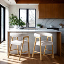 Ezra Modern Single Solid Wood Counter Stool with Boucle Upholstery