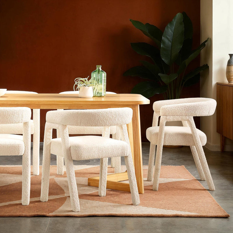 Ezra Modern Boucle Solid Wood Rounded Back Dining Chair (Set of 2)