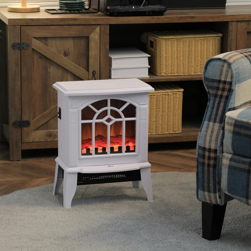 White Electric Fireplace Heater with Realistic Log Flame LED, photo 2 of 4