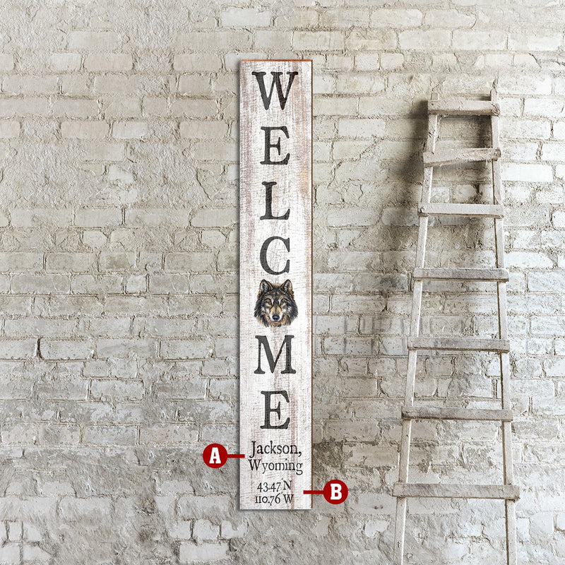 Customizable Welcome Sign with Wolf | Wall Art Print on Real Wood