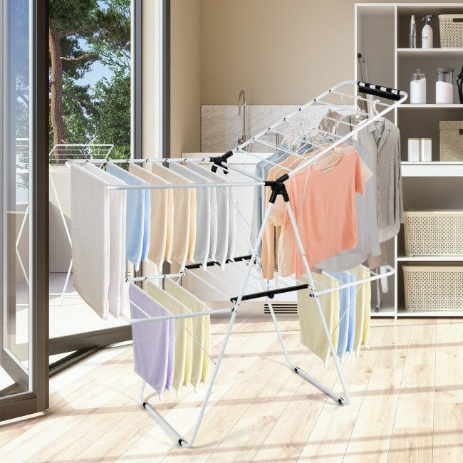 White 2 Level Foldable Clothes Drying Rack Adjustable Height, photo 2 of 4