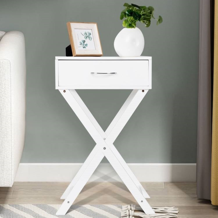 X-Shape 1 Drawer Nightstand End Side Table Storage in White, photo 2 of 3