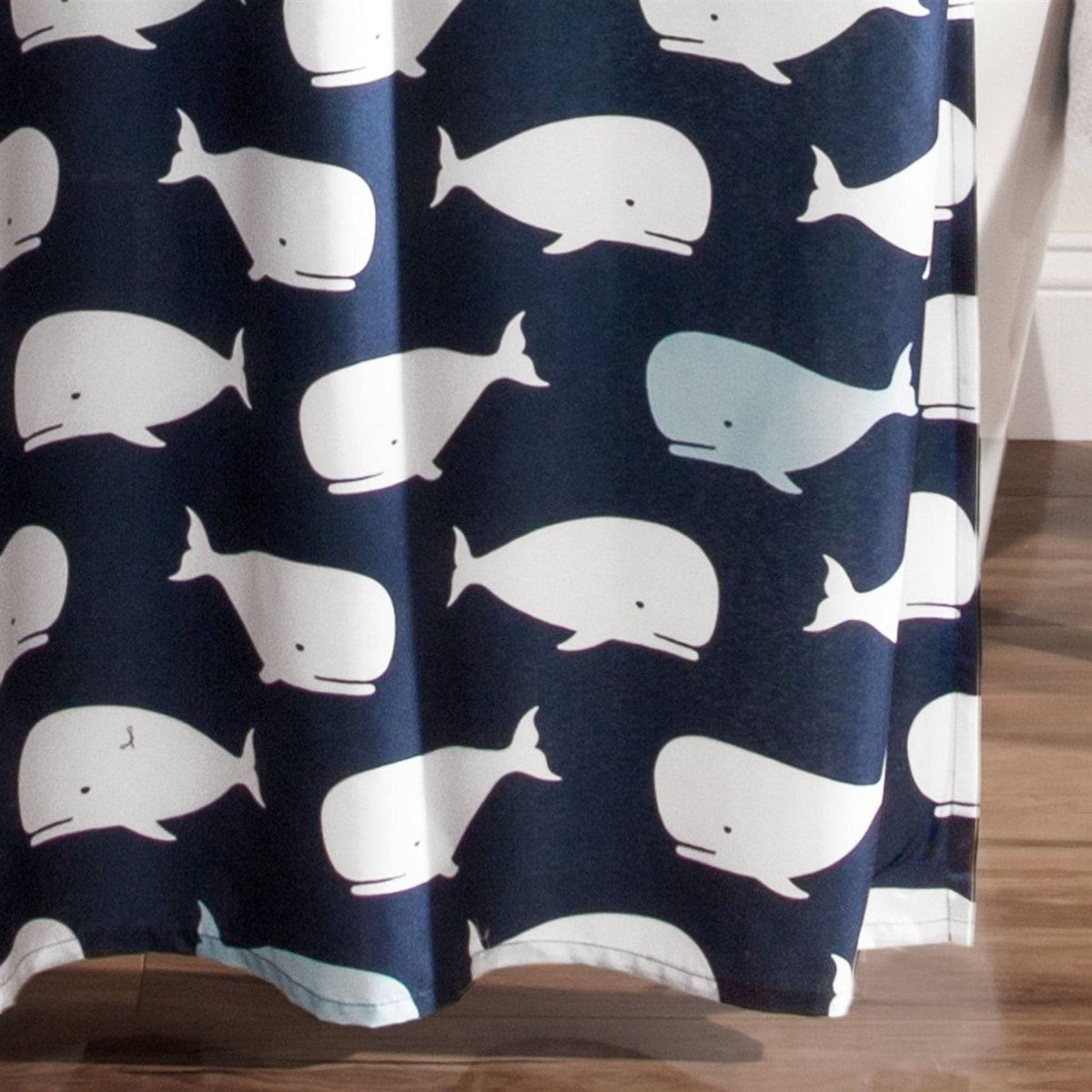 72-inch Navy White Nautical Whales Polyester Shower Curtain, photo 3 of 3