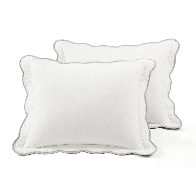 Full/Queen White Grey Scalloped Edge Reversible Thin Light Quilt Set, photo 5 of 5