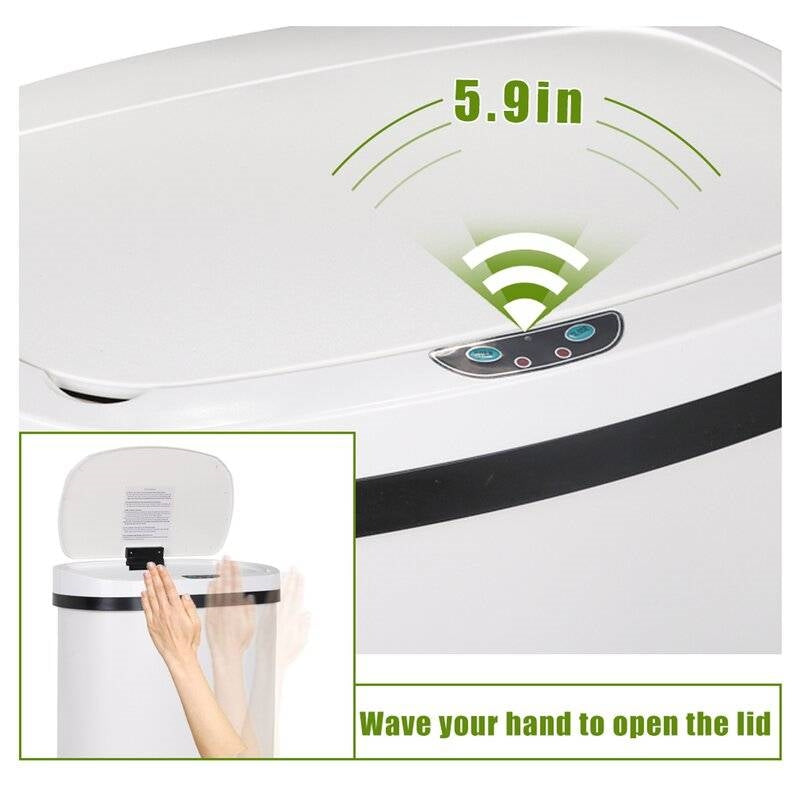 13 gL Stainless Steel Motion Sensor Trash Can White, photo 4 of 5