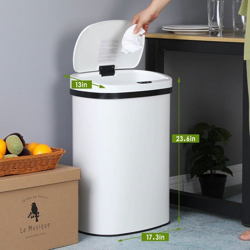 13 gL Stainless Steel Motion Sensor Trash Can White, photo 5 of 5