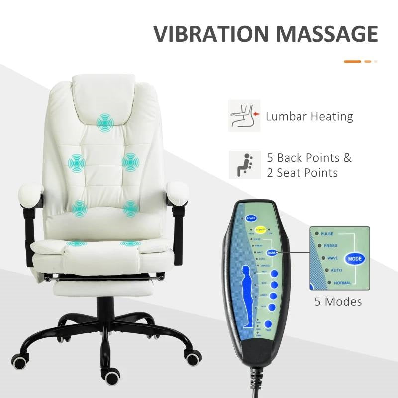 White 7 Mode Vibrating High Back Executive Massage Adjustable Office Chair, photo 2 of 5
