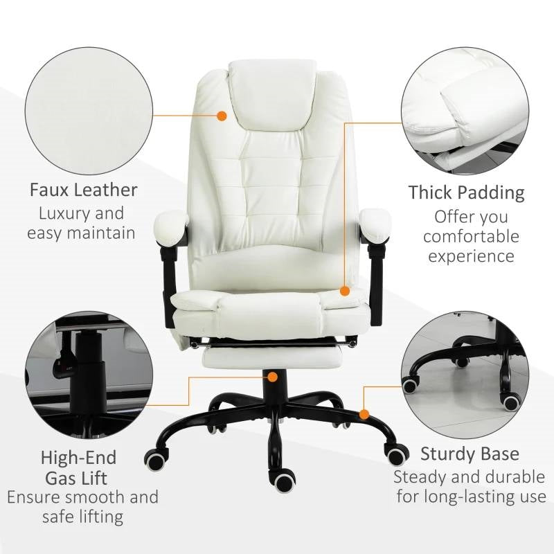 White 7 Mode Vibrating High Back Executive Massage Adjustable Office Chair, photo 4 of 5