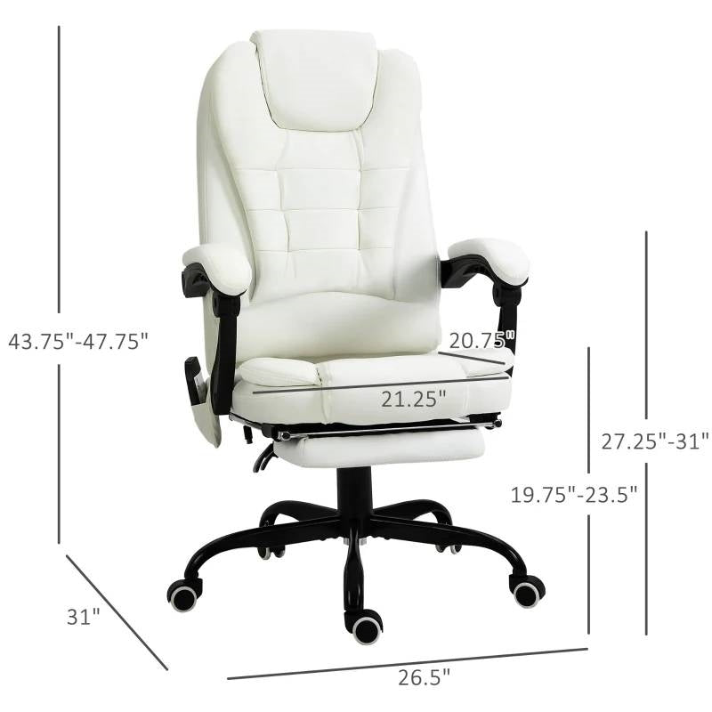 White 7 Mode Vibrating High Back Executive Massage Adjustable Office Chair, photo 5 of 5