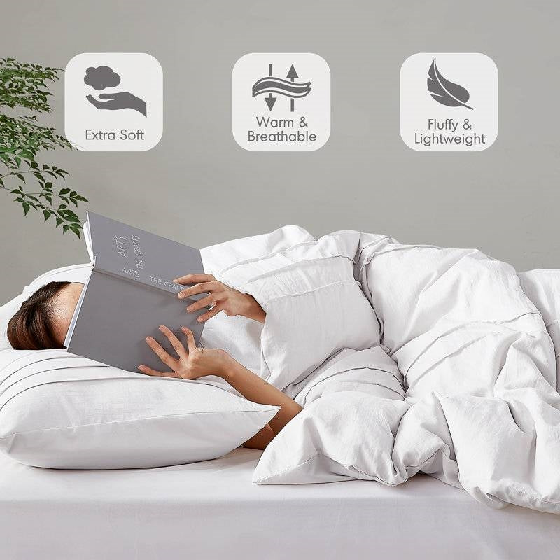 Full/Queen Size Microfiber Pleated Soft Washed Comforter Set White, photo 3 of 5