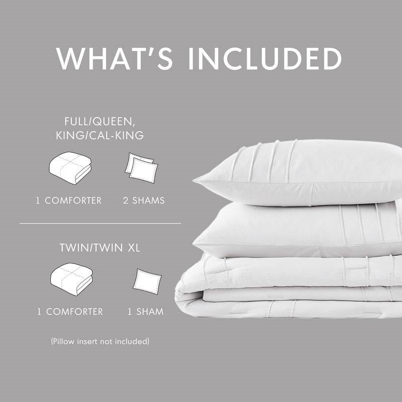 Full/Queen Size Microfiber Pleated Soft Washed Comforter Set White, photo 5 of 5