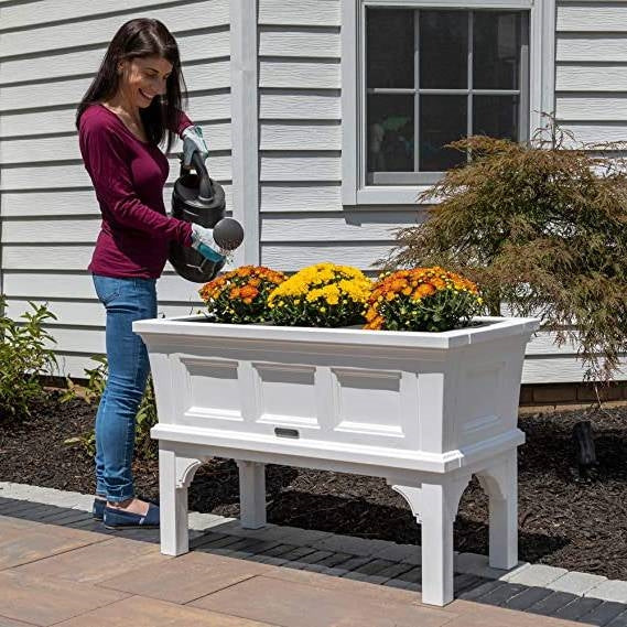 White Rectangular Raised Garden Bed Planter Box with Removeable Trays, photo 2 of 4