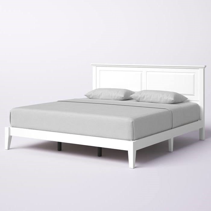 King Traditional Solid Oak Wooden Platform Bed Frame with Headboard in White, photo 3 of 5