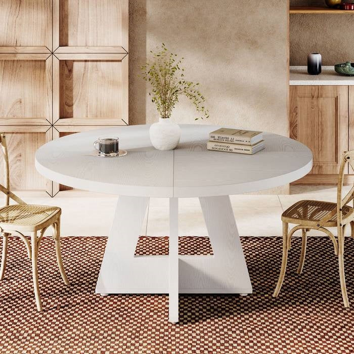 Modern Kitchen Round Circular Dining Table in White Wood Finish, photo 3 of 5