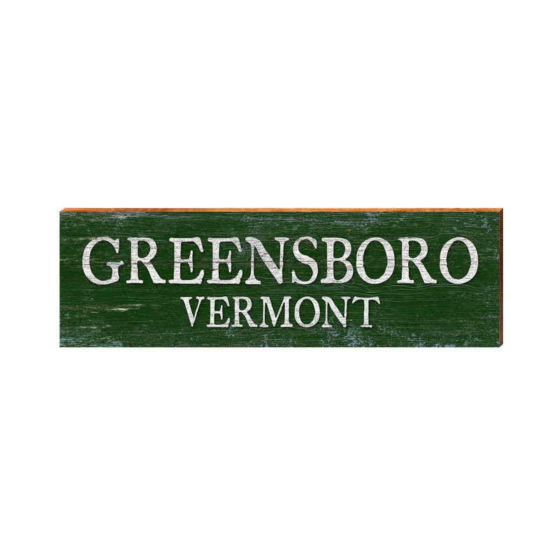 Greensboro, Vermont Wooden Sign Green Background | Wall Art Print on Real Wood