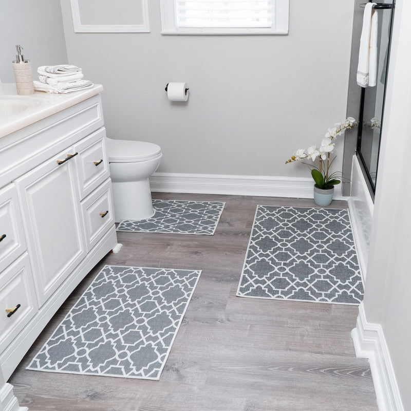 Geometric Graphic Design 3 Piece Bathroom Rugs Set| Gray