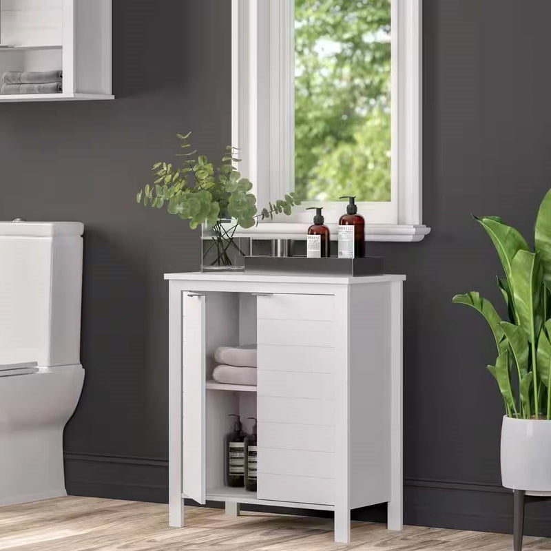 Bathroom Linen Cabinet with Storage Shelf in White Wood Finish, photo 3 of 5