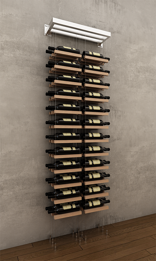 48 bottles double column two bottle deep wall mounted BUOYANT® cable wine rack (chrome hardware)