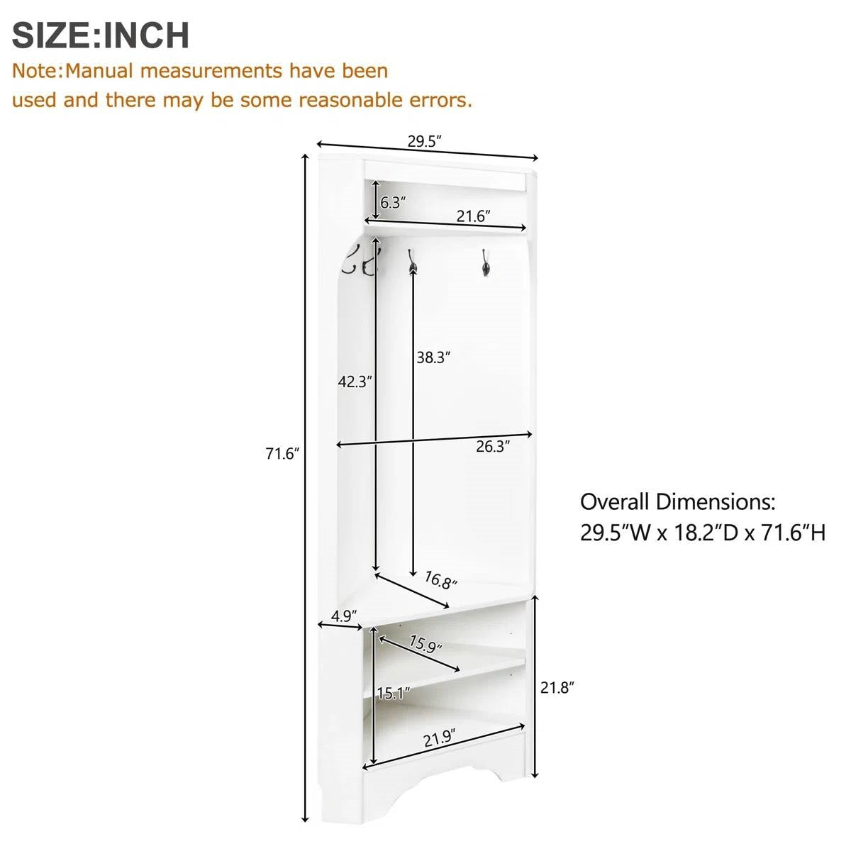 Modern White Corner Hall Tree Coat Rack Entryway Storage Cabinet Shoe Bench, photo 5 of 5