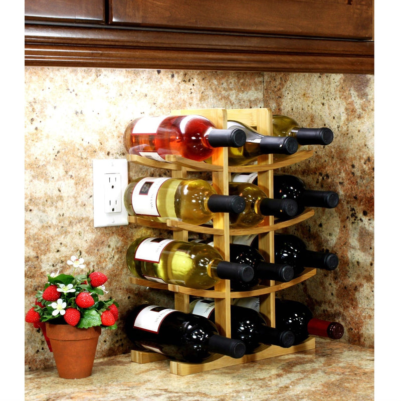 12-Bottle Wine Rack Modern Asian Style in Natural Bamboo, photo 3 of 3