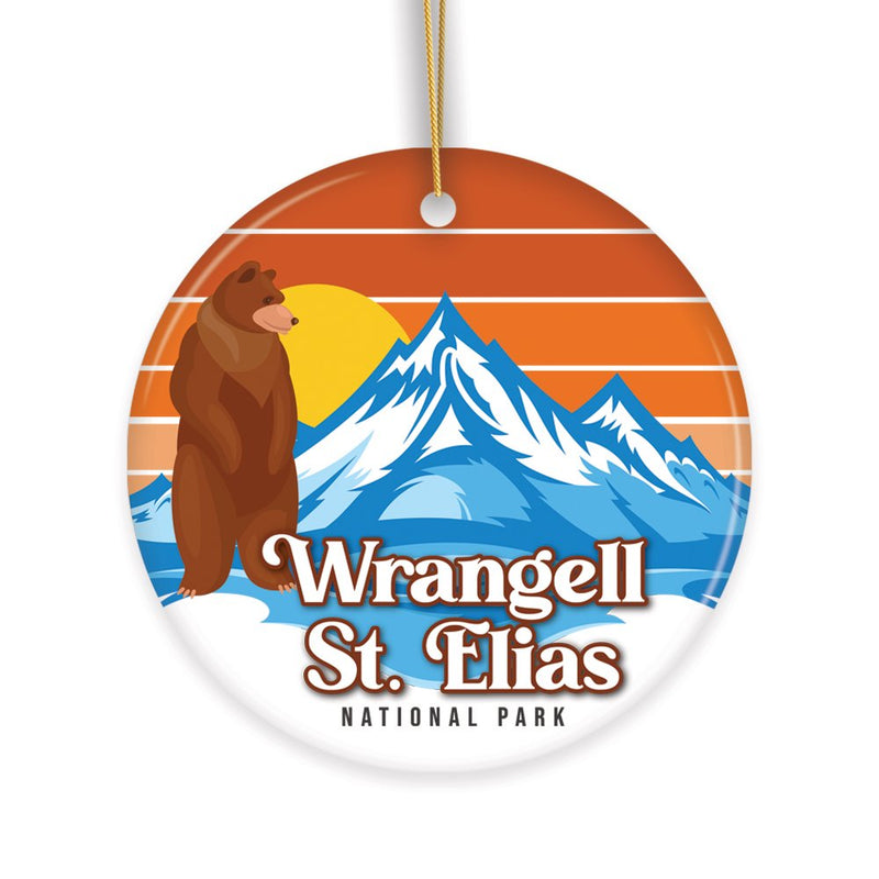 Wrangell St. Elias National Park Retro Style Ornament, Alaska USA Tourist Attraction and Gift