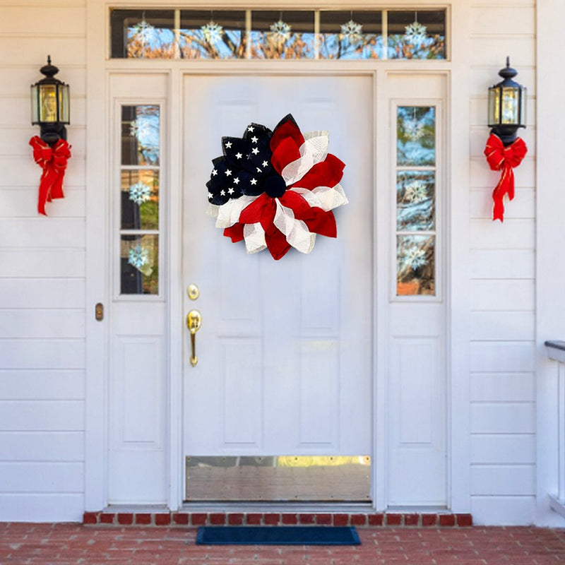 Rustic Burlap Patriotic 22" Wreath, American Flag Style 4th of July Front Door Home Decor