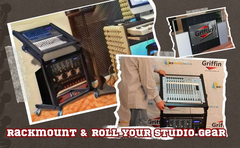 Rack Mount Rolling Stand & Adjustable Mixer Platform Rails by GRIFFIN - 19U Cart Holder for Music Studio Booth Pro Audio Recording Cabinet Equipment