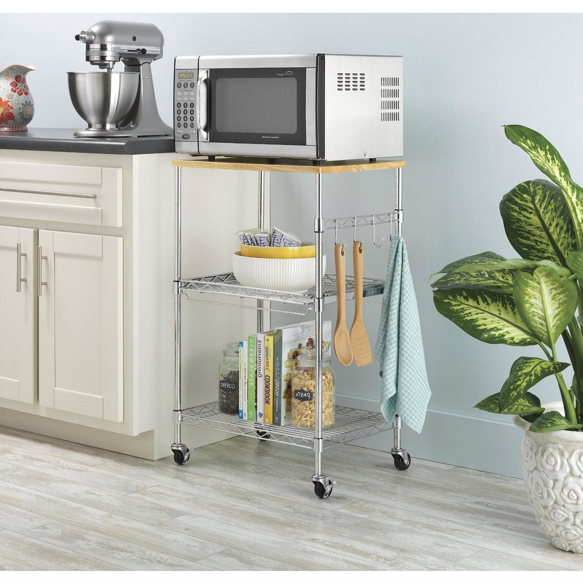 Sturdy Metal Kitchen Microwave Cart with Adjustable Shelves and Locking Wheels, photo 2 of 4