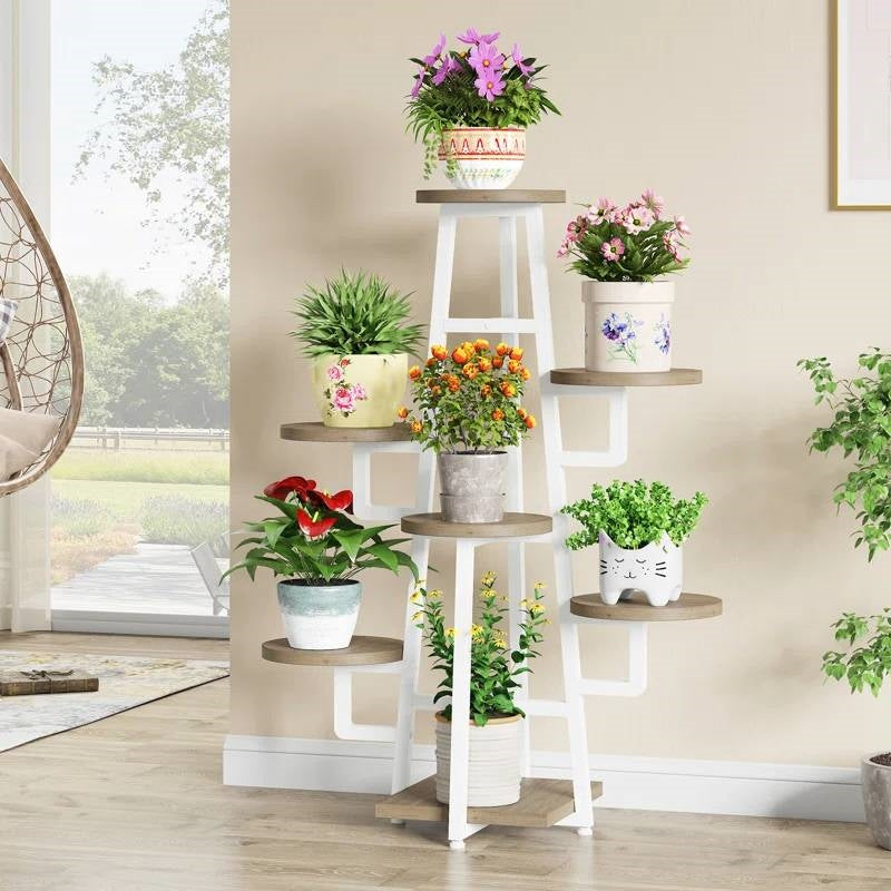 Modern Industrial Indoor Multi-Tier Plant Stand with White Metal Frame, photo 3 of 5