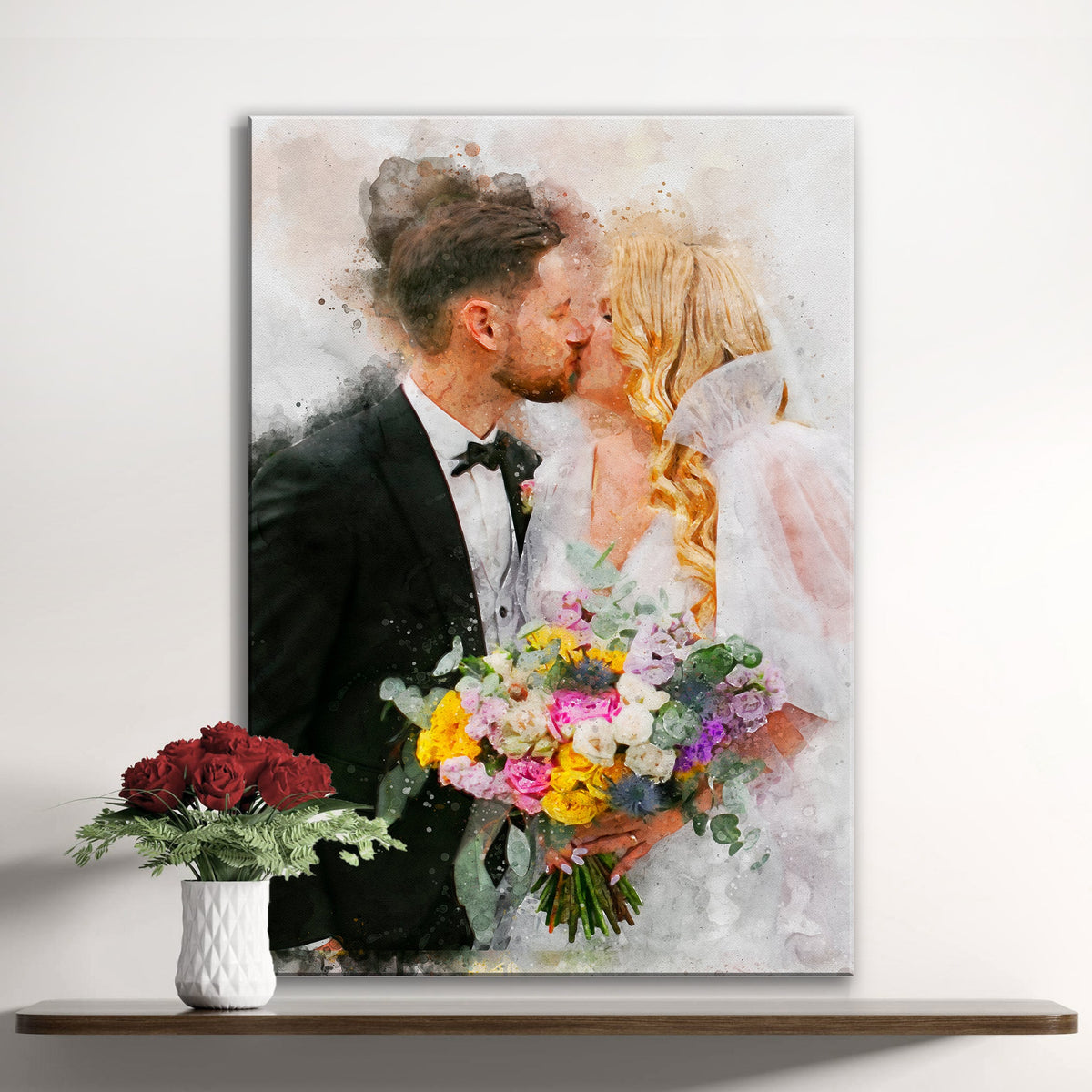 Custom Wedding Watercolor Portrait, photo 2 of 8