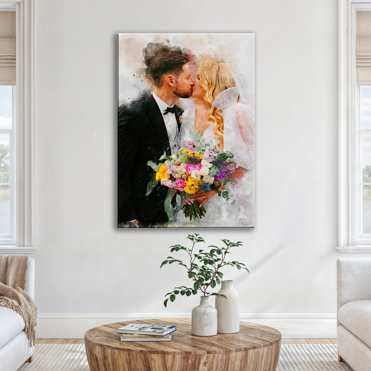 Custom Wedding Watercolor Portrait, photo 3 of 8