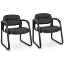 Waiting Room Chair Set of 2 Reception Chairs with Sled Base and Padded Arm Rest-Black by DirectDeals